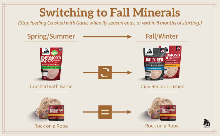 Seasonal loose minerals for horses in fall.