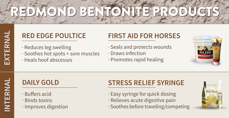 Redmond bentonite clay supplements for horses.